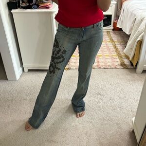 Vintage Y2K Ossira Jeans 30 Bootcut Studded Low Rise Light Wash Blue Early 2000s